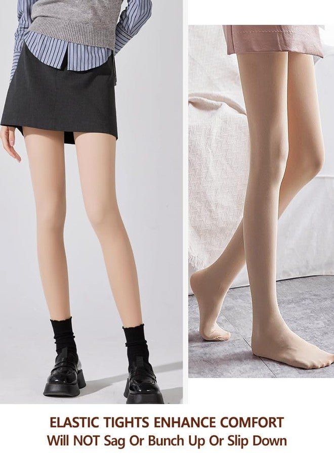 VERO MONTE 2 Pairs Fleece Lined Warm Opaque Tights For Women (BLACK + NUDE) - Image 3